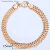 Charm Bracelets Men Women's Jewelry Sets 585 Rose Gold Color Bracelet Necklace Set Double Curb Cuban Weaving Bismark Chain Wedding Gift KCS04 Q230925