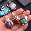 Pendentif Colliers 10pcs Pierre Naturelle Transfert Perle Éléphant Opale Rose Quartz Oeil de Tigre Lapis Charms Animaux Bijoux