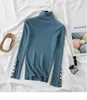 Women's Sweaters Turtleneck Autumn Winter Button Pullover Sweater For Women Basic Casual Slim Stretch Soft Ribbed Knitted Top Female