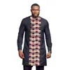 Camisas de vestido masculinas Nigerian Imprimir longo preto retalhos tops moda africana casual masculino festa desgaste personalizado