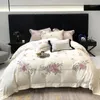 Ensembles de literie 1000TC coton égyptien luxe pivoine fleurs broderie ensemble doux soyeux housse de couette drap plat/housse taies d'oreiller