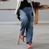 女子ジーンズジョンチャリチョウパンツパッチワーク2023秋のカジュアルブルールーズストライトポケットワンサイズのファッション