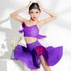 Stage Wear 2023 Enfants Costume de danse latine Filles Purple Tassel Costume Tops Jupe Performance Tenues Cha Rumba Compétition Vêtements BL11380