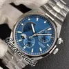 TWA New Overseas Dual Time 47450 A1222 Power Reserve Cal.1222 SC Automatic Mens Watch Blue Texture Dial Stainless Steel Bracelet Watches Timezonewatch E162A