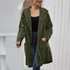 Casacos femininos inverno sólido quente malha cardigan mulheres soltas casual longo suéter casaco feminino estilo coreano chique capuz 2023