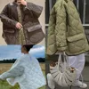 Women's Trench Coats Autumn And Winter Round Neck Pocket Profile Wide Versatile Quilted Plaid Jacket With Padding