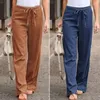 Women's Pants Women Wide Leg Ladies Elastic Waist Straight Trousers Spring Loose Long Solid Casual Thin Sports