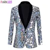 Luxe Laser Sequin Tuxedo Blazer Jas Mannen Een Knop Sjaal Revers Jurk Pak Blazer Mannelijke Party Stage Prom Zanger kostuum Homme