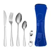 Geschirr-Sets, 5-teilig, Edelstahl, tragbares Geschirr, Knochenbeutel, Outdoor-Reise, Messer, Gabel und Löffel, kleines Geschenkset, Küchenzubehör