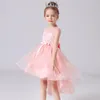 Robes d'été en dentelle pour filles, tenue asymétrique, blanche, rose, bleue, en dentelle, pour enfants, princesse junior, à fleurs, pour fête d'anniversaire, de mariage, en Tulle