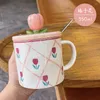 Tazze Tazza creativa con coperchio Cucchiaio Regalo per studenti ad alto aspetto Amanti dei tulipani Tazza di caffè Ufficio retrò