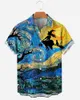 Herrspår Hawaiian 3D Oil Målning Geometrisk tryckning Kort ärm Topp för fashionabla kläder Summer Beach Vacation Casual Shirt