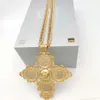 Big Coin Cross Pendant Ethiopian 24K GOLD FILLED RUBY CUBAN DOUBLE CURB CHAIN SOLID HEAVY NECKLACE Jewelry Africa habesha eritrea231a