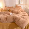 Sängkläder set faux päls sammet täcke täcke set fluffy söt täcke quilt lakan mjuka varma sängkläder lyxiga sängöverdrag
