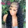 Perulu 28 '' Cornrow Örgüler Dantel Peruklar 13x4 Dantel Frontal Peruk Örgülü Kıvırcık Dantel Ön Peruk Bebek Kılı Frontal Afro Peruk Siyah Kadınlar İçin