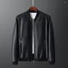 Men's Jackets Fall Men Jacket Baseball Vintage Smooth Faux Leather Winter Windproof Stand Collar Plus Size Long Sleeve