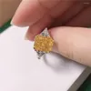 Küme halkaları muhteşem 4.5 sarı elmas nişan yüzüğü kadınlar ifadesi saf beyaz altın au750 aşk vaat mücevher hediyesi kız için