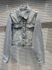 Kvinnorjackor damer 2023 Autumn Fashion Double Pocket Wash Streetwear Gradient Color Denim Kort kappa Casual Jacket