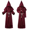 Theme Costume Medieval Monk Clothes Wizard Priest Death Robe Cosplay Role Play Halloween Costumes With Waist Line And Cross Pendant Horror Apparels