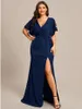 Party Dresses Plus Size Evening Deep V Neck High Split Pleated Floor-Length 2023 BAZIIINGAAA Of Beading Chiffon Black Bridesmaid Dress