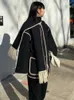 Женское смешанное кашемировое пальто с шарфом. Шикарная однотонная стеганая толстая куртка с длинными рукавами. Свободная одежда 2023. Осень-зима. Теплая уличная одежда 230925.