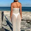 Lässige Kleider Sexy Durchsichtiges Langes Kleid Schwarz Weiß Schulterfrei Trägerlos Tube Chic Frauen Sommer Strand Urlaub Cover-Ups Figurbetont