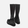 Laarzen Dames Kniehoge Laarzen Dames Zip Lederen Gesp Hoge Laarzen Vrouw Lage Hakken Dames Gesp Riem Vrouwelijke Schoenen Gothic Schoenen 230925