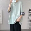 Heren T-shirts Plus Size 5XL Zomer T-shirts Koreaanse Stijl Paar Losse Geruite T-shirt Oversized Casual Zeven Mouwen Mannelijke Zwart