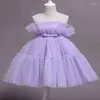 Abiti da ragazza Abito da ballo in tulle O-Collo senza maniche al ginocchio Semplice tinta unita Fiore Brithday Party Gonna personalizzata fatta a mano