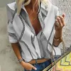 Camicette da donna 2023 Primavera Estate Camicia stampata a maniche lunghe Moda Pullover Risvolto Top allentato Donna LuckBN