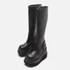 Laarzen Dames Kniehoge Laarzen Dames Zip Lederen Gesp Hoge Laarzen Vrouw Lage Hakken Dames Gesp Riem Vrouwelijke Schoenen Gothic Schoenen 230925