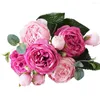 Decorative Flowers 5 Big Heads Artificial Peony 4 Small Bud Pink Silk Bouquet Bride Wedding Home Decoration Fake Faux Plant