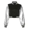 Women Cropped Varsity Jacket Outwear Autumn Baseball Letterman Bomber That Girl Letter Sporty Coats Streetwear Y2k