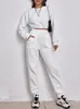 Kadınlar İki Parçalı Pantolon Beyaz 2 Set Kadın Kıyafetleri 2023 Sonbahar Uzun Kollu Külük Elastik Bel Cepleri Pantolonlar Günlük Moda Pantolon Seti