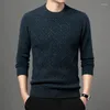 Suéteres para hombres Hombres Suéter de lana 2023 Otoño Invierno Cashmere Punto Jumpers Manga larga Medio Cuello alto Jerseys a cuadros