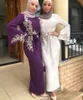 Modesto abito da ballo nero musulmano con perline applicazioni di pizzo maniche lunghe Hijab arabo islamico abito per occasioni speciali lunghezza alla caviglia abito da sera da donna tubino