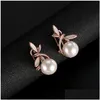 Earrings Necklace Pearl Set For Party Rose Gold Alloy Jewelry Fashion Trend Women Girls Lady Round Pendant Drop Delivery Sets Dhsrx