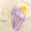 Disposable Dinnerware 30pcs/Set Plastic Cutlery Spoons Forks Knife Flatware Reusable Tableware Black White Red Purple Yellow Gold Pink Green