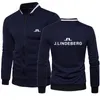 Kvinnorjackor Autumnwinter Men's Jacket modemärke män J Lindeberg tryck Zip Jacket Stand Collar Top Men Golf Cotton Jacket Coat 230925