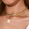 Set da 4 pezzi in argento con catena in oro con ciondolo testa umana, girocollo, collane a strati, set per gioielli da donna bohémien288N