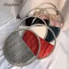 Kvällspåsar Rhinestone Circular Handle Evening Bag Women Elegant Designer Diamonds Round Red Clutch Purse Ladies Chic Handbag Party 230925