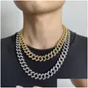 Łańcuchy luksusowe miami kubańskie naszyjniki dla mężczyzn 15 mm grube sier złoty link łańcuch mody Rhinestone Hip Hop Rapper Naszyjnik Bling Women Hi Dhs89
