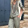 Kadınlar İki Parçalı Pantolon 2023 Sıradan Gevşek Setler Zarif Saten Düz Renk Kıyafetleri Seksi V yaka Yarım Kollu Uzun Takım