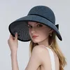 Chapeaux à bord large été des femmes du chapeau d'été Air Soleil UV Protection Top vide Bow Vide Paille Hollow Ajustement Dames Place pliable