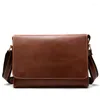 Briefcases Crazy Horse Leather Men's Laptop Bag Office Bags For Men Cover Messenger Computer