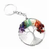 Nyckelringar Naturliga kristallsten Keyring Chain 7 Chakra Round Tree of Life Pendant Handgjorda Keychain Ring Holder For Women Car Bag Drop Dhwix