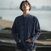 Camisas casuais masculinas 2023 Tang terno retro juventude estilo chinês camisa de linho manga longa zhongshan colarinho de pé