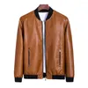 Men's Jackets Fall Men Jacket Baseball Vintage Smooth Faux Leather Winter Windproof Stand Collar Plus Size Long Sleeve