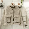 Женские куртки, модное однотонное пальто с длинным рукавом и высоким воротником, корейское осенне-зимнее утолщенное пальто с большим карманом, женские повседневные свободные топы