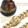 Collier pour chien de 19 mm, couleur or 18 carats, robuste, en acier inoxydable, collier de dressage de luxe, lien cubain avec chaîne à fermoir durable X0703275B